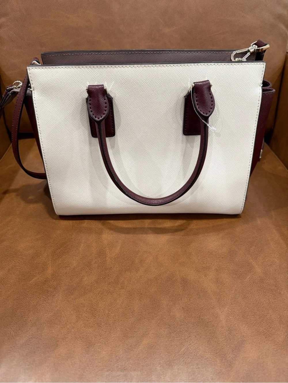 kate spade Cream Canvas and Burgundy Leather Satchel